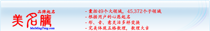 49個(gè)大領(lǐng)域，45,372個(gè)子領(lǐng)域；根據(jù)用戶的心愿起名；形，音，意靈活變換；完美體現(xiàn)五格數(shù)理